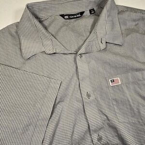 Travis Mathew Polo Gray Striped with American Flag Size XL